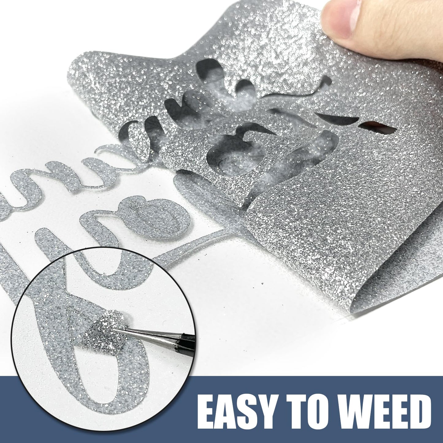 Silver Glitter Heat Transfer Vinyl 12" x 8 ft HTV for Shirts, Glitter HTV for All Cutter Machine - Easy to Cut & Weed for Heat Vinyl Design (Silver)