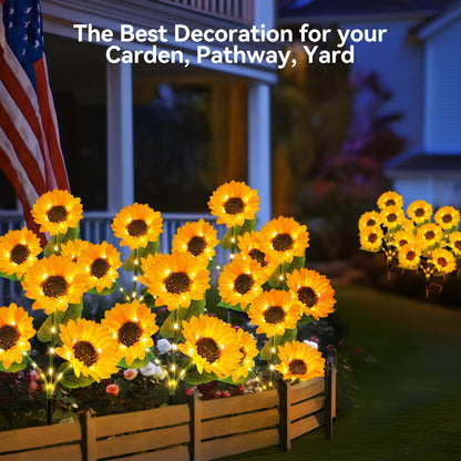 Solar Lights Outdoor Garden Decor - Upgraded 3 Pack with 9 Sunflower Lights, Waterproof Solar Outdoor Lights Auto ON/Off Solar Decorative Lights for Garden, Patio, Backyard
