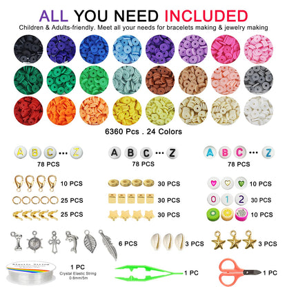 6800 pcs Clay Beads Bracelet Making Kit, Friendship Bracelet Kits Flat Beads for Jewelry Making, Polymer Heishi Set for Bracelet Necklace DIY Crafts Gift for Girls Ages 6-12