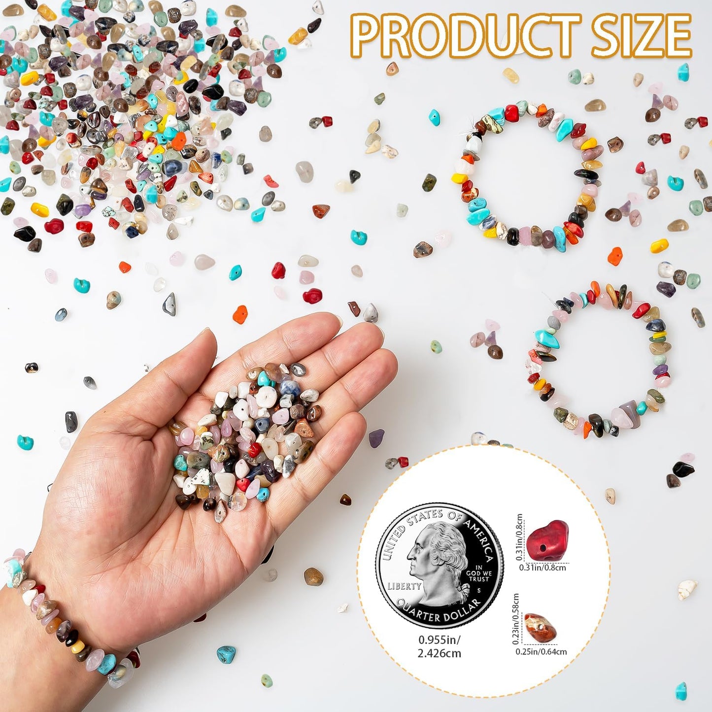 500pcs Natural Chip Stone Beads Multicolor 5mm to 8mm Irregular Gemstone Healing Crystal Loose Rocks Bead Hole Drilled DIY for Bracelet Necklace Earrings Jewelry Christmas Making Craft