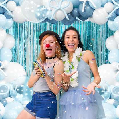 Dusty Blue Bow Balloon Arch Kit, 119Pcs 18/10/5 Inch Light Blue Clear White Balloons Garland Arch Kit for Boys Birthday, Baby Shower, Gender Reveal, Wedding Decoration