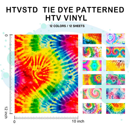 Tie Dye HTV Heat Transfer Vinyl -12 Sheets 12'' x 10''Watercolor HTV Vinyl Patterned Iron on Vinyl for T-Shirts