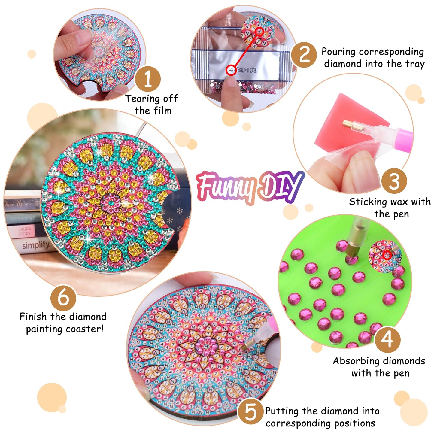 8 Pcs Diamond Art for Car Coasters, 2.8 Inches Diamond DIY Coasters, Mandala Crafts for Adults