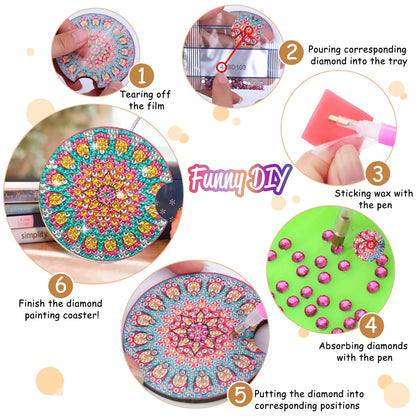 8 Pcs Diamond Art for Car Coasters, 2.8 Inches Diamond DIY Coasters, Mandala Crafts for Adults