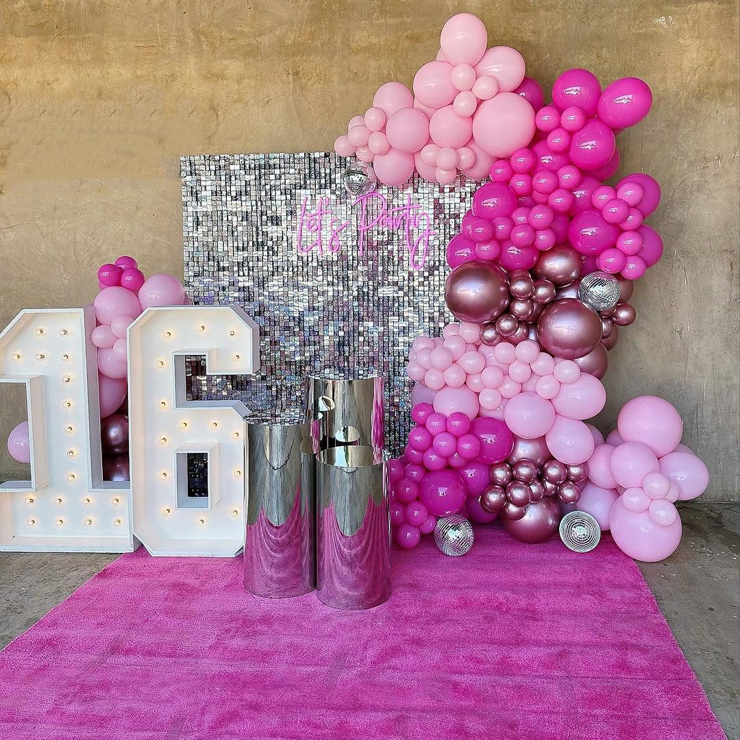 Pink Balloons Metallic Pink Balloon, 50Pcs 12Inch Hot Pink Chrome Pink Latex Balloons Baby Pink Balloon and Dark Magenta Pink Balloons for Birthday Baby Shower Princess Party Decorations