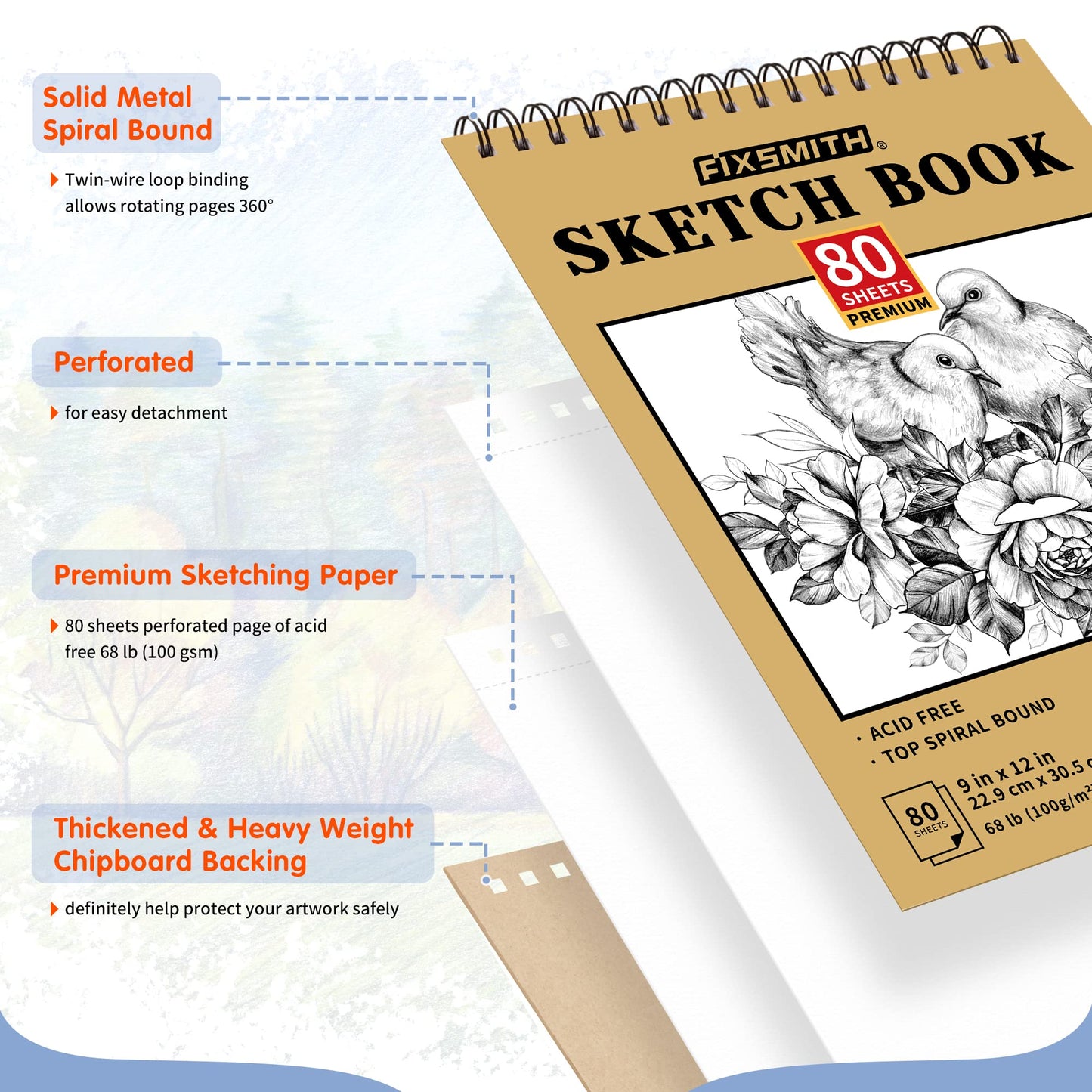 9"X12" Sketch Book | 160 Sheets (68 lb/100gsm) | 2 Pack Sketchbooks | Top Spiral Bound Artist Sketch Pad | Acid Free Drawing Pad | Ideal for Kids,Beginners,Artists &Painters | Bright White
