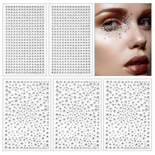1725pcs Face Gems Rhinestones Stickers, Self Adhesive Face Jewels Stickers, 3/4/5/6 MM Stick on Rhinestones for Face, Hair, Craft, Nail, Clothes, Shoes