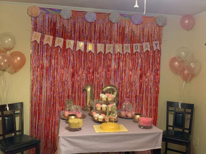 Foil Fringe Curtains Party Decorations - Melsan 3 Pack 3.2 x 8.2 ft Tinsel Curtain Party Photo Backdrop for Birthday Party Baby Shower or Mother's Day Rose Gold