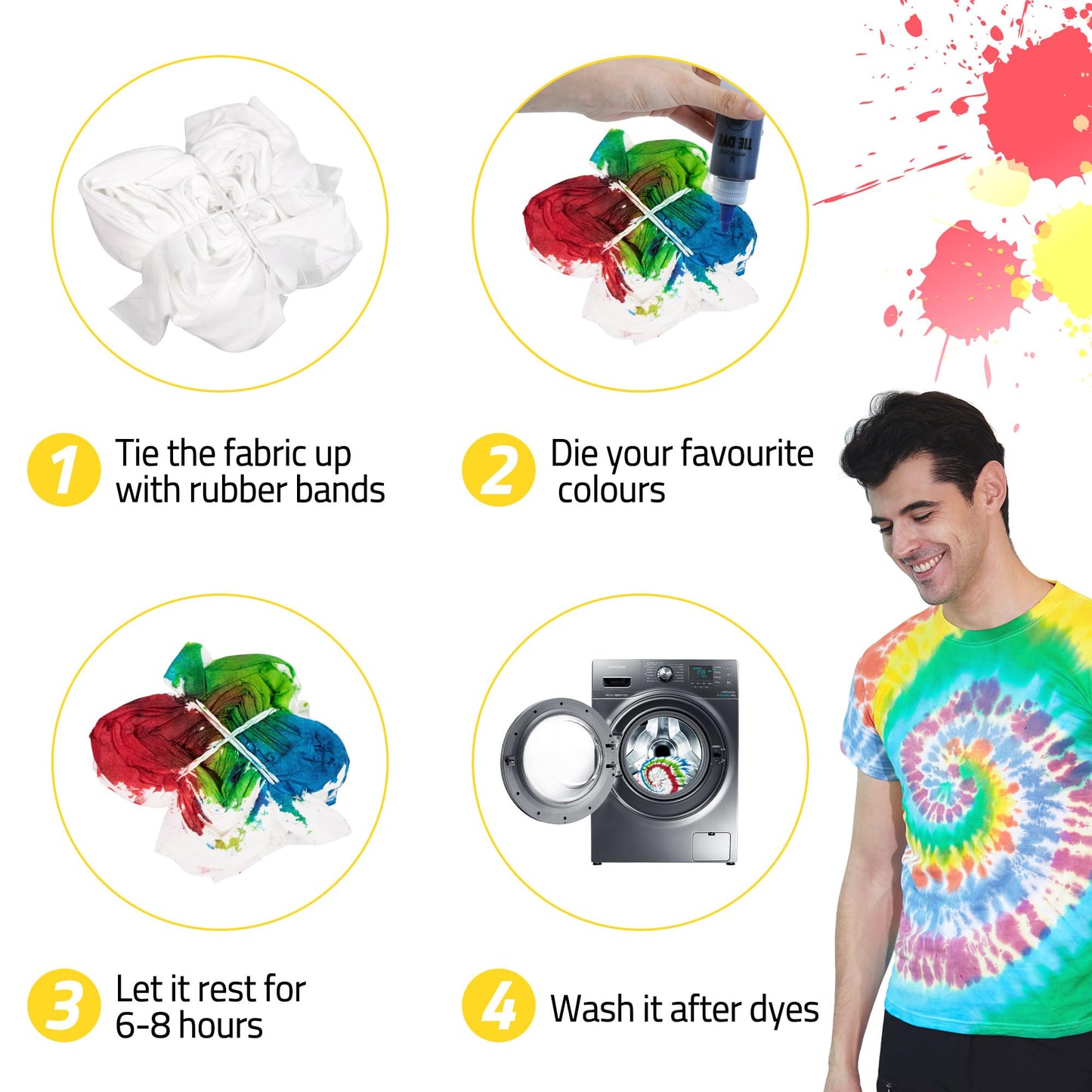 Tie Dye Kit, Tie Dye Set for Kids, 12 Vibrant Colors Pre-Filled Tye Dye Bottles, Non Toxic Permanent Fabric Dye Art Set, Easy DIY Fabric Art - Create Fun