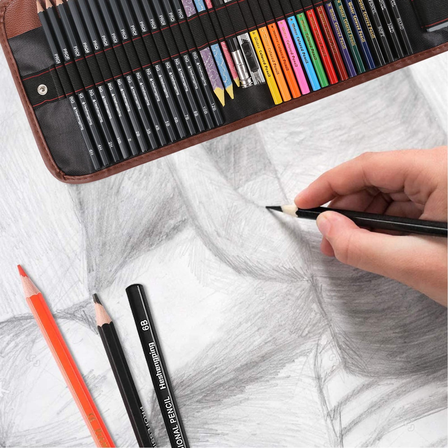 Sketching Pencil Set Drawing Pen Charcoal Sketch Kit Cover Graphite Charcoal Watercolor Pencils Paper Erasable Pen Beginners Artist Children and Adults(39pcs Art Supplies)