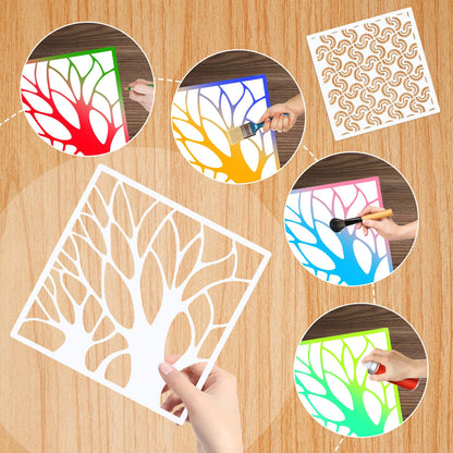 24Pcs Stencils for Painting, Reusable Geometric Painting Stencils Abstract Layering Stencil for Painting on Wood Canvas Furniture Floor Decor DIY Supplies, white