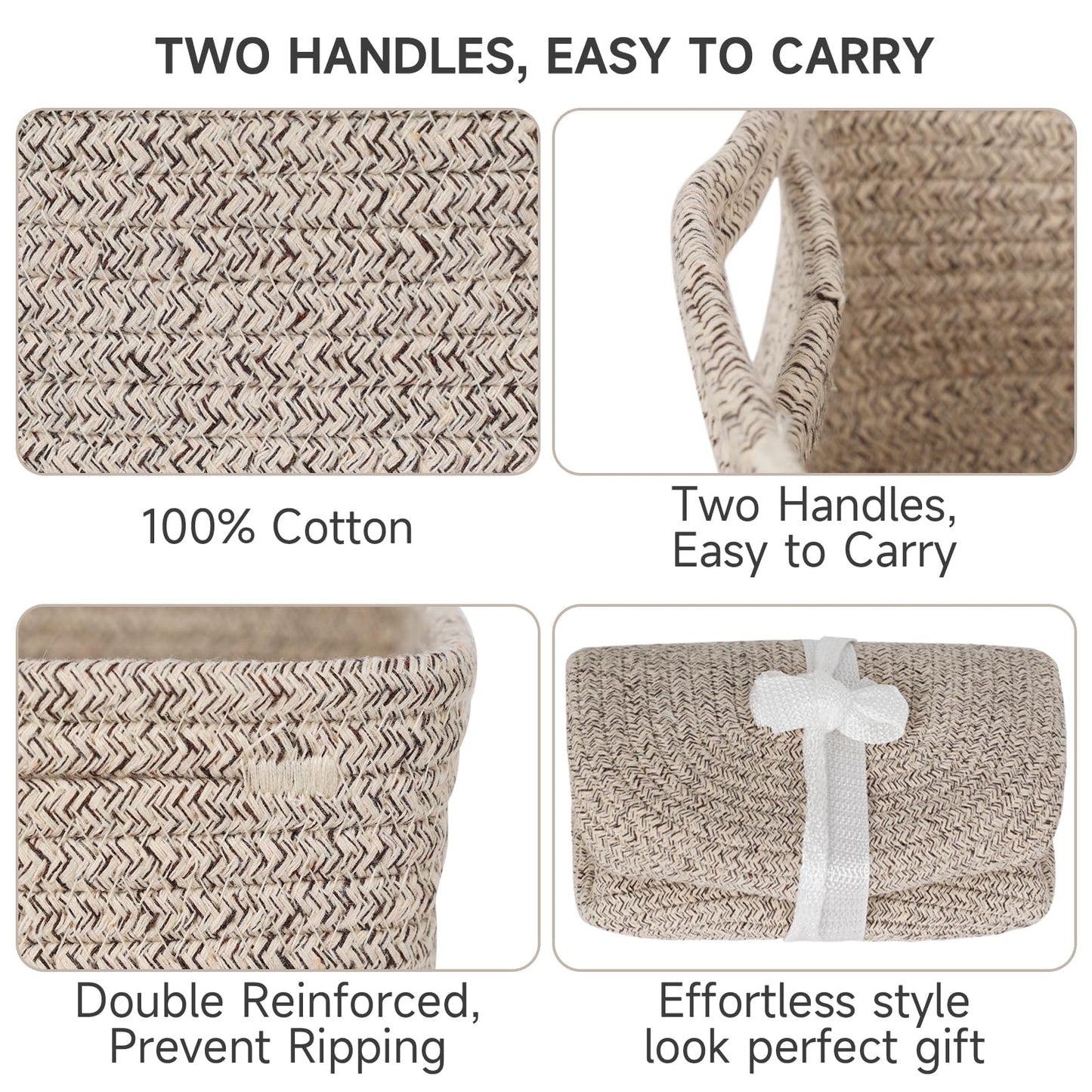 3-Pcs Shelf Baskets for Organizing | Storage Basket for Shelves | Small Woven Baskets | Rope Toy Basket | Closet Organizer Bins | Cube Decorative Box | 11.8×7.8×5.1” | Mixed brown