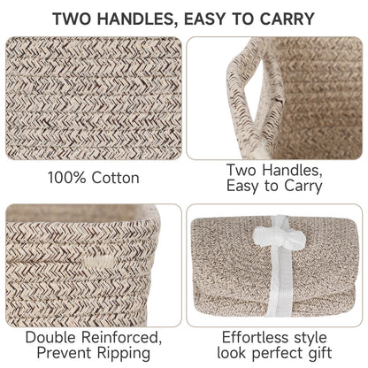 3-Pcs Shelf Baskets for Organizing | Storage Basket for Shelves | Small Woven Baskets | Rope Toy Basket | Closet Organizer Bins | Cube Decorative Box | 11.8×7.8×5.1” | Mixed brown