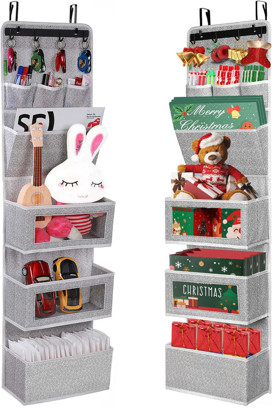 All-IN-ONE Over the Door Organizer, Super Behind the Door Storage Organizer with Door Rack and Large Clear Windows, Wall File Organizer, Hanging Organizer (New Grey)