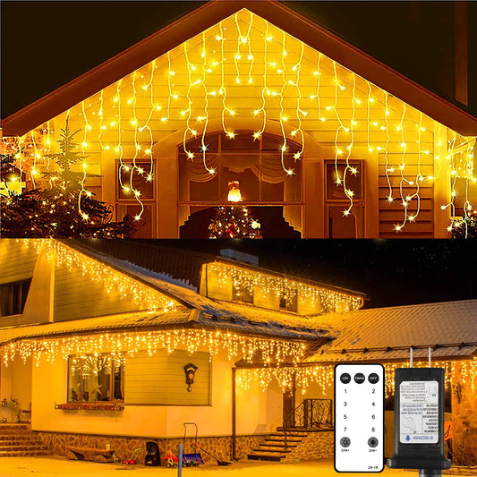 Christmas Lights Outdoor 49.2 Ft 440 LED Extendable Dripping Lights 8 Modes Warm White Icecycle String Lights Cascade for Indoor Outside Xmas Holiday House Decor, Clear Wire