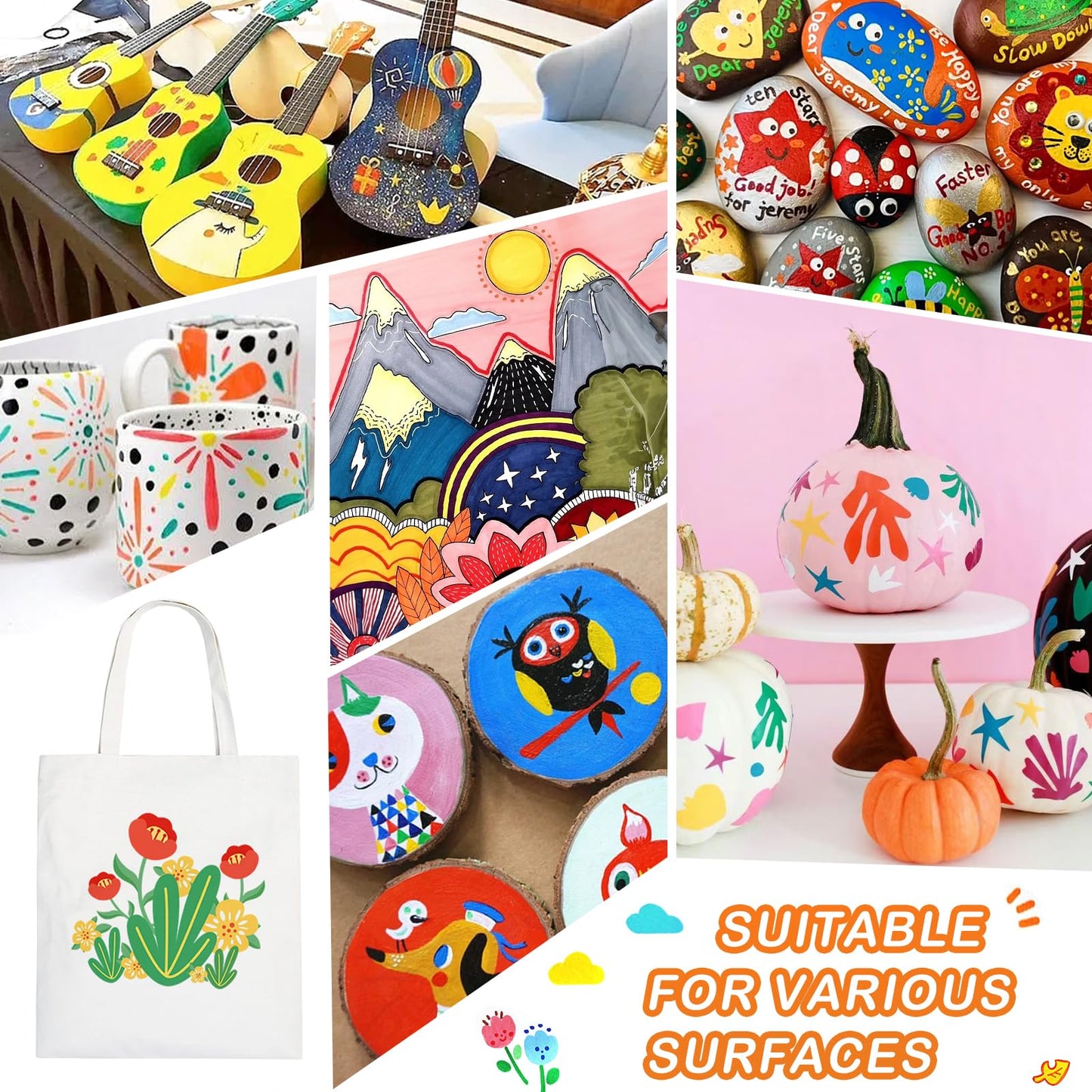 24 Colors Dual Tip Acrylic Paint Pens for Rock Painting, Wood, Canvas, Stone, Glass, Ceramic Surfaces, DIY Crafts Making Art Supplies (Round Tip and Fine Tip)