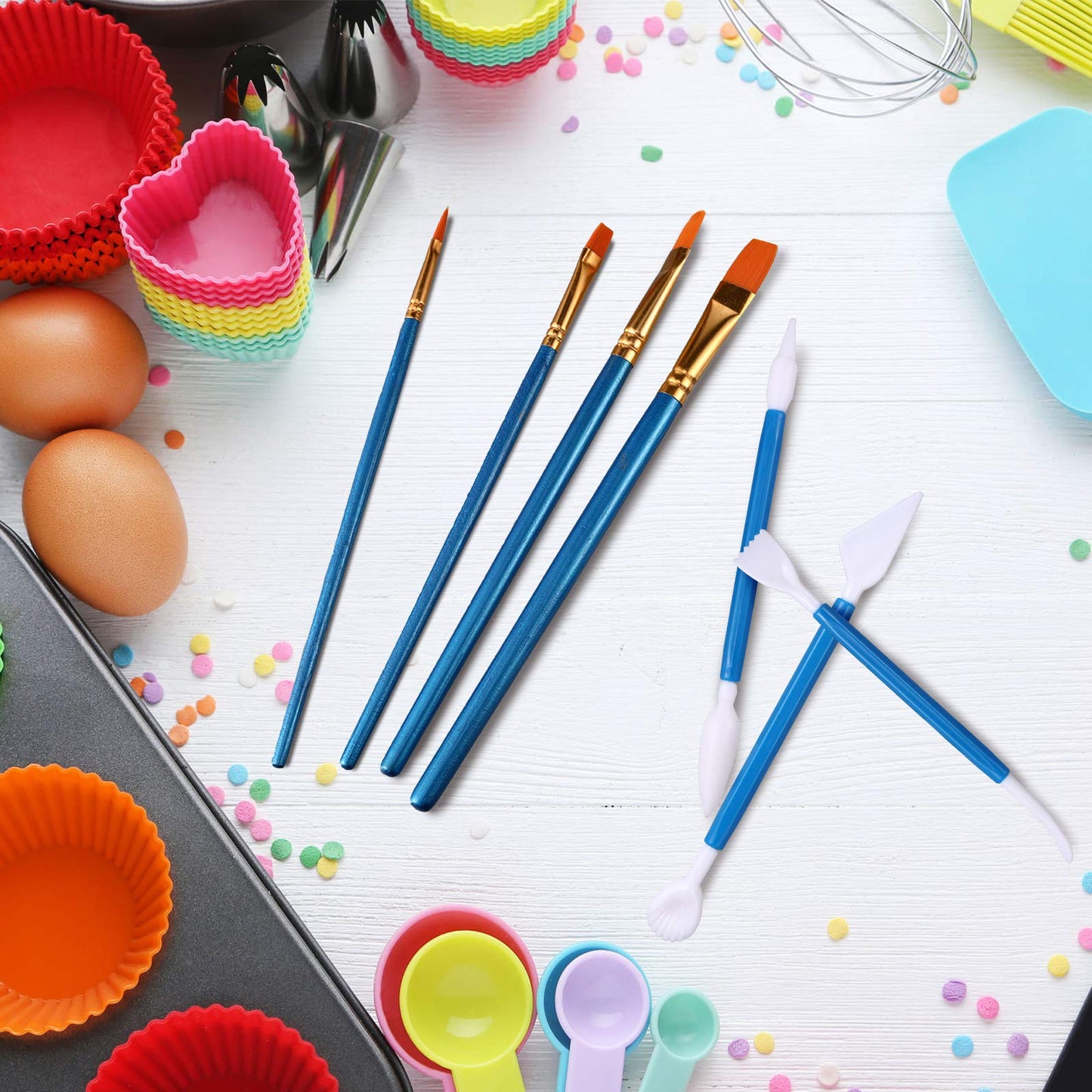 24 Pieces Cookie Decorating Fondant Cake Decorating Tool Set Include Brushes Sugar Stir Needle Fondant Modeling Tool Elbow and Straight Tweezer(Blue)