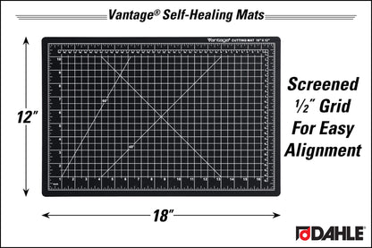 Vantage 10671 Premium Self-Healing Cutting Mat, 12"x18", 1/2" Grid, 5 Layers for Max Healing, Perfect for Crafts & Sewing, Black