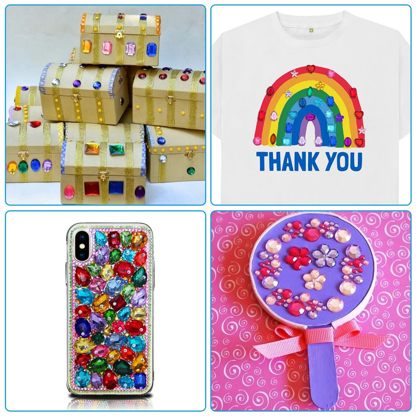 360pcs Flatback Rhinestones for Crafting, Gems Jewels for Crafts & Arts, Acrylic Gemstones for Halloween Party Decorations with Tweezers and Storage Box (10-15mm, 9 Shapes)