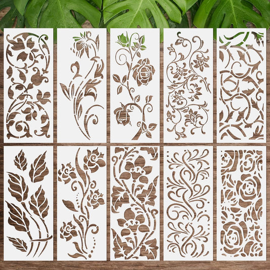 10 Pieces Leaf Painting Stencils Leaf Floral Wall Stencil Botanical Leaves Reusable DIY Crafts Drawing Templates Stencils for Painting on Wood Wall Canvas Card Home Decor