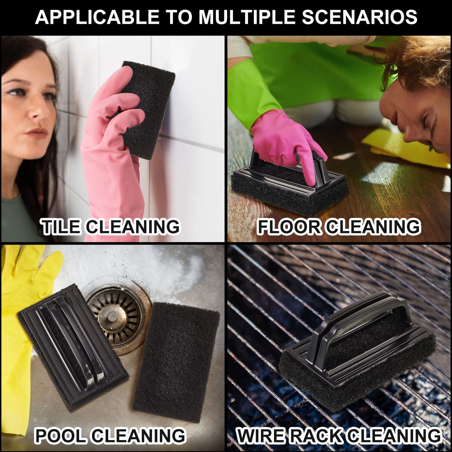 6 Pcs Screen Printing Scrub Pad with Black Handle Screen Print Ink Scrub Brush Chemical Resistant Scrub Cleaner Screen Printing Supplies for Degreasing Reclaiming Mesh Frames Silkscreen Ink Remover