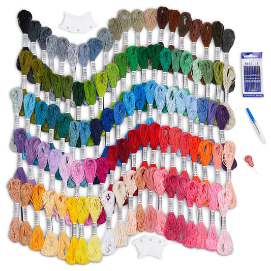 Embroidery Threads 100 Skeins per Pack, Multi Color Embroidery Floss, Cross Stitch Thread, Friendship Bracelet Thread, with Free Needles, Floss Bobbins (100 Colors)