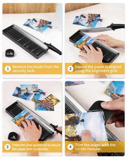 Paper Cutter 12 Inch, 8 Sheet Capacity, Heavy Duty Paper Cutter for Cardstock, Guillotine Paper Trimmer for Crafting, Classroom and Office