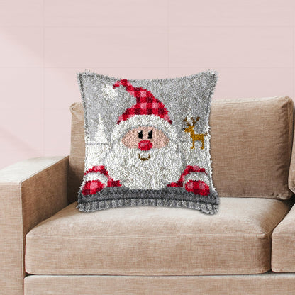 Latch Hook Kit, Christmas Latch Hook Kits for Adults DIY Decorative Pillowcase Embroidery Cross Stitch Arts Craft for Home Sofa Furniture 17X17inch Father Christmas