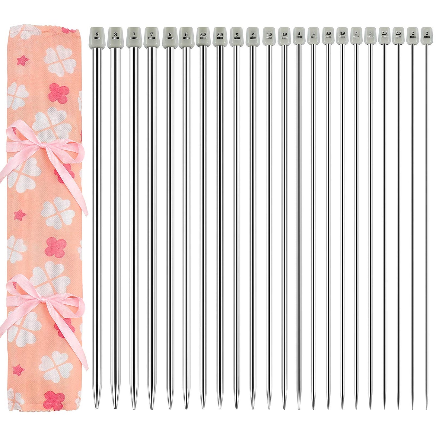 22 Pcs Knitting Needles Set, 14 Inches Stainless Steel Straight Single Pointed Knitting Needle Kit Metal Knitting Kit in Different Sizes 2.0mm to 8.0mm, with Gift Organizer Bag, 11 Pairs