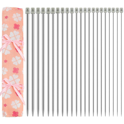 22 Pcs Knitting Needles Set, 14 Inches Stainless Steel Straight Single Pointed Knitting Needle Kit Metal Knitting Kit in Different Sizes 2.0mm to 8.0mm, with Gift Organizer Bag, 11 Pairs