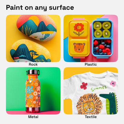 24 Acrylic Paint Markers for Fabric, Rocks, Paper, Wood, Canvas, Glass, DIY - Safe for Kids Dual Tip Acrylic Paint Pens (Dual Tip Dot + Brush, 24)