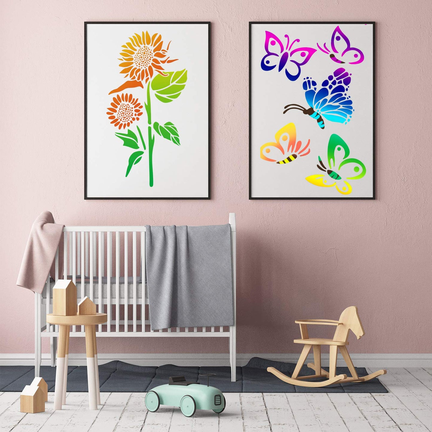 8 Pieces Sunflower Butterflies Painting Stencils Flower Butterfly Stencil Kit for Painting on Wood Wall Canvas You are My Sunshine Reusable Plastic Template for Door Home Decoration