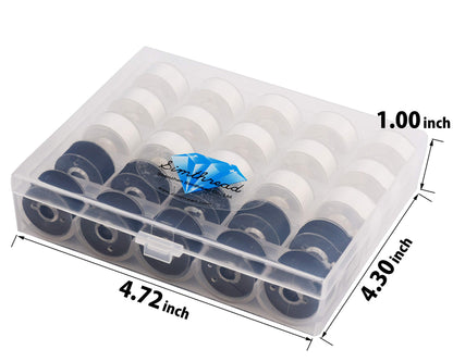 25pcs 15White+10Black Prewound Bobbin Thread Size A Class 15 (SA156) 60WT with Clear Storage Plastic Case Box 70D/2 for Brother Embroidery Thread Sewing Thread Machine DIY