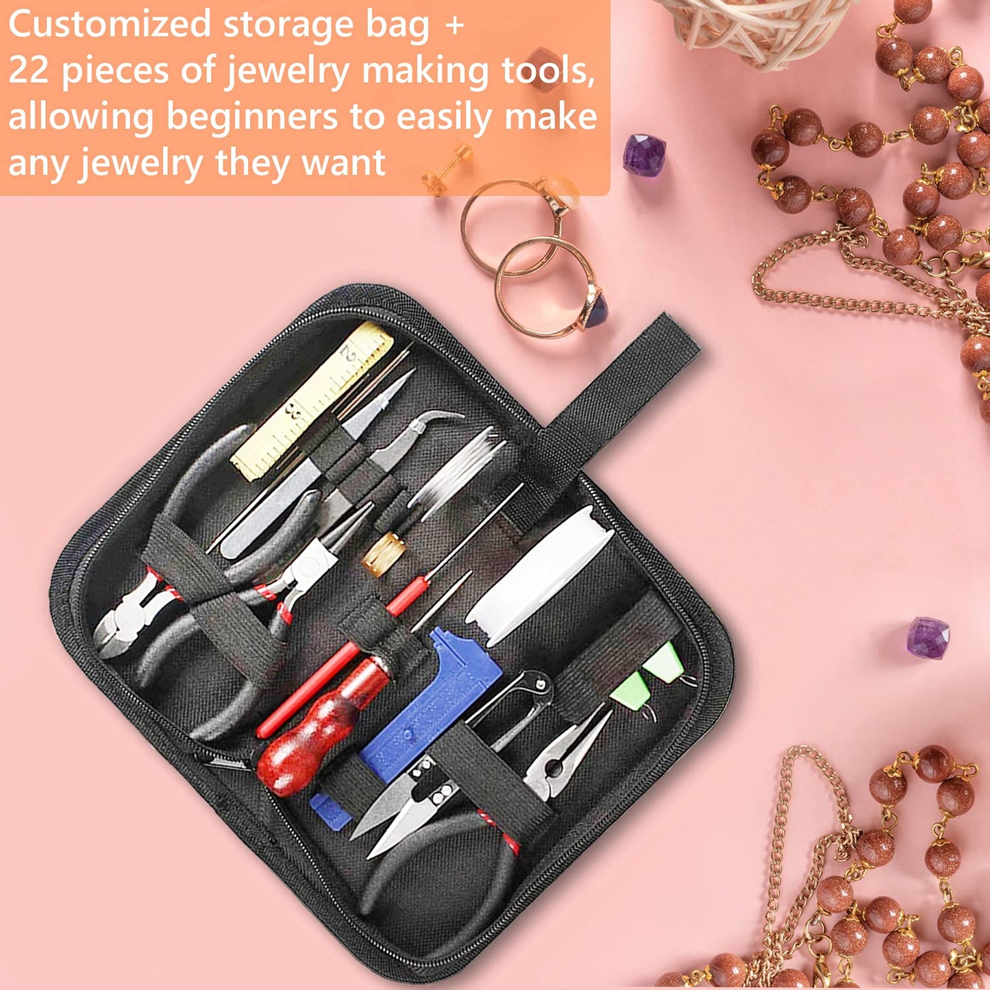 23 Pcs Jewelry Making Supplies Kit for Adults with Bead Tray, Pearls Making Kit Including Jewelry Tools, Jewelry Wires and Pearls Findings for Jewel Repair and Beading