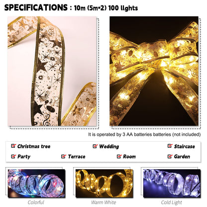 LED Ribbon Lights for Decorations - 32.8ft (2X16.4ft) 100 LED IP44 Waterproof Fairy Lights Battery Operated with Remote & Timer for Children's Day, Father's Day, Christmas, Party, Wedding