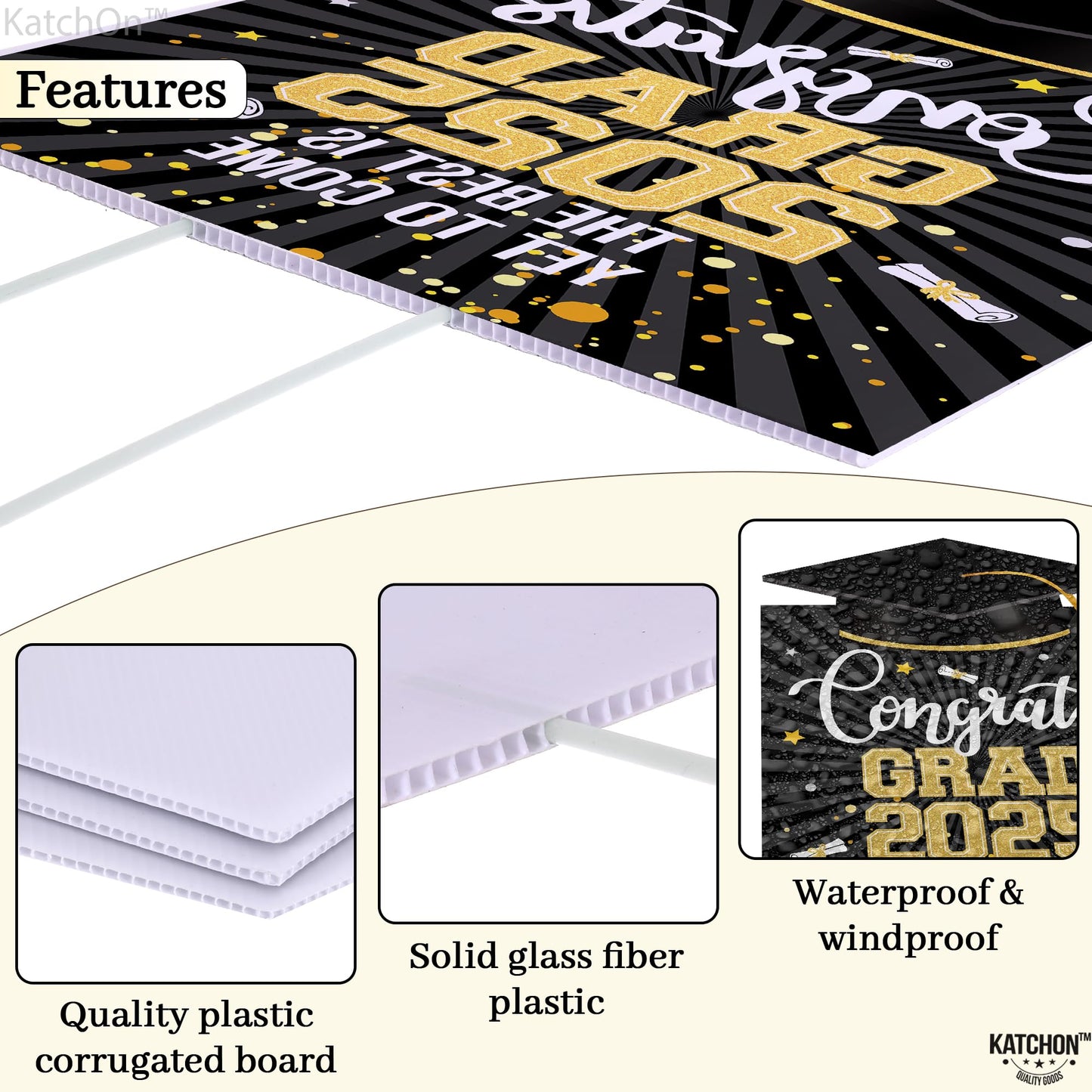 Congrats Grad Yard Sign - 16x10 Inches | Black and Gold Class of 2025 Congrats Yard Sign | Graduation Party Decoration | Congrats Grad Lawn Signs for Graduation Decorations 2025