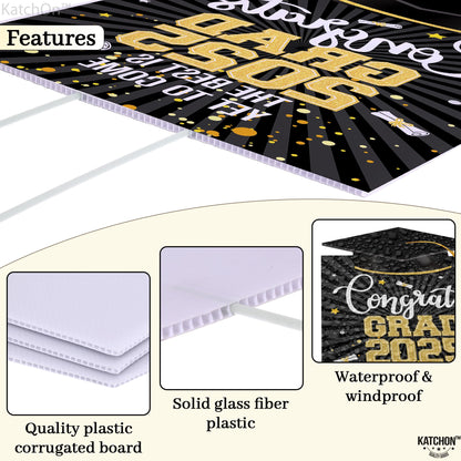 Congrats Grad Yard Sign - 16x10 Inches | Black and Gold Class of 2025 Congrats Yard Sign | Graduation Party Decoration | Congrats Grad Lawn Signs for Graduation Decorations 2025