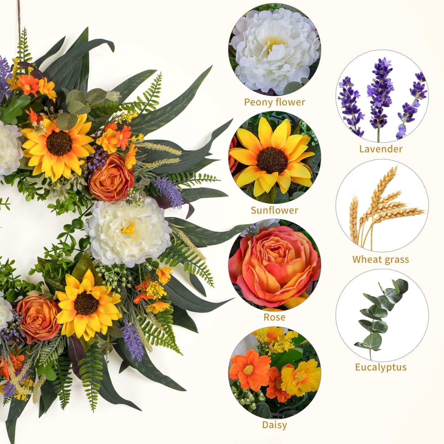 Spring Wreath Fall Decor Wreath for Front Door-22 Inch Summer Peony Eucalyptus Wreaths for Front Porch Farmhouse Home Decor