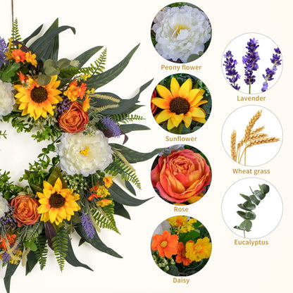 Spring Wreath Fall Decor Wreath for Front Door-22 Inch Summer Peony Eucalyptus Wreaths for Front Porch Farmhouse Home Decor