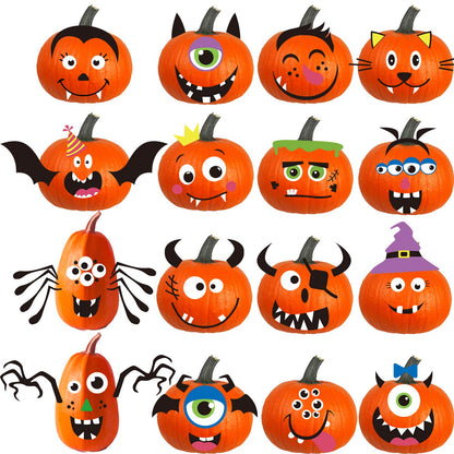Foam Pumpkin Decorations Craft Kit,32 Pcs Halloween DIY Pumpkin Face Stickers for Kids Halloween Party Decoration 2 Pack