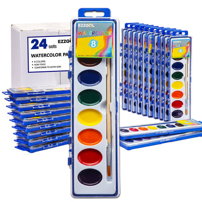 24 Count Watercolor Paints, 8 Colors, Washable, Non-Toxic, Perfect for Kids 3+