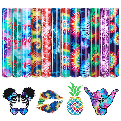 Tie Dye HTV Heat Transfer Vinyl - 12 Sheets Bundle, 10x12 Inch, Watercolor Swirl Patterned HTV for T-Shirts, Compatible with Cricut or Silhouette Cameo