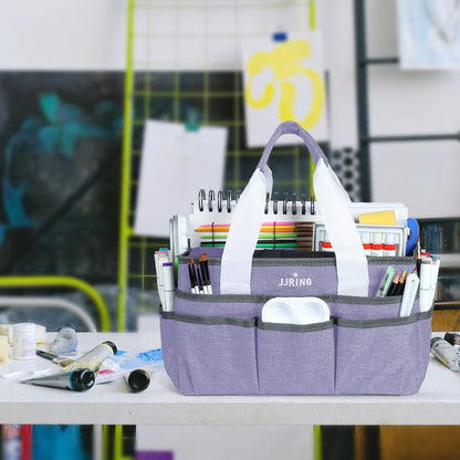 Craft Organizer Tote Bag, Art Storage Caddy with Multiple Pockets, Lilac Sewing Bag for Art, Craft, Scrapbooking, Medical, and Office Supplies Storage
