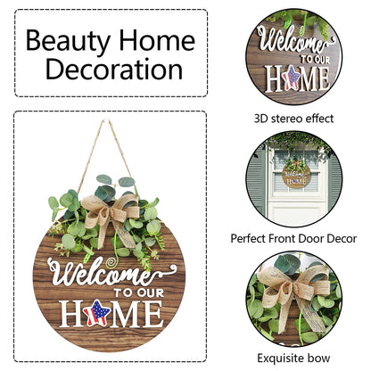 Seasonal Welcome Sign Front Door Decoration, Rustic Round Wood Wreaths Wall Hanging Outdoor, Farmhouse, Porch, for Spring Summer Fall All Seasons Holiday Halloween Christmas.