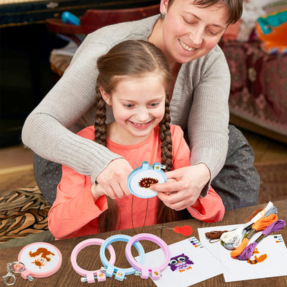 5Pcs Embroidery Kit for Kids Stamped Cross Stitch DIY Key Chain with Woodland Animal Patterns Needlepoint Starter Kits Craft Supplies for Beginners Adults Schoolbag