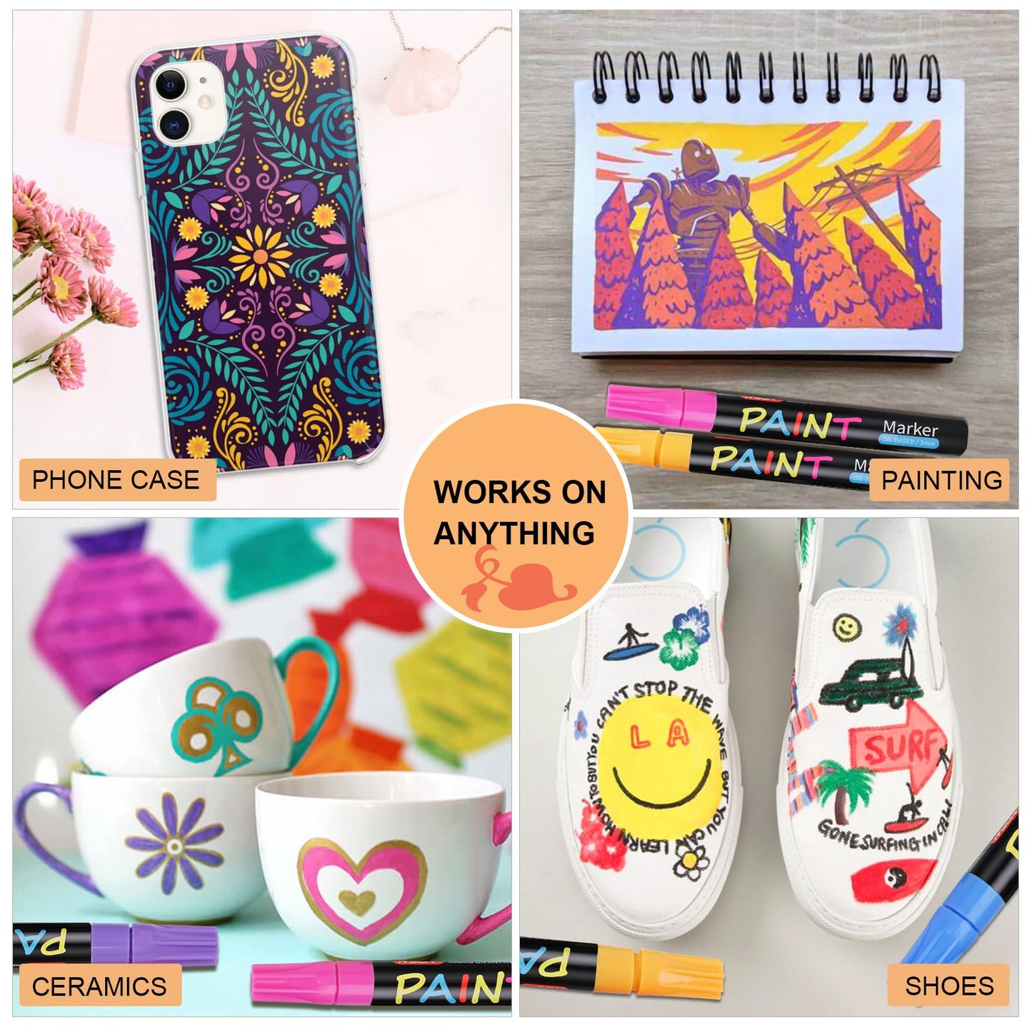 Paint Pens Paint Markers, 20 Colors Oil-Based Waterproof Marker Pen Set, Never Fade Quick Dry and Permanent, Works on Rocks Painting, Wood, Fabric, Plastic, Canvas, Glass, Mugs