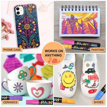 Paint Pens Paint Markers, 20 Colors Oil-Based Waterproof Marker Pen Set, Never Fade Quick Dry and Permanent, Works on Rocks Painting, Wood, Fabric, Plastic, Canvas, Glass, Mugs