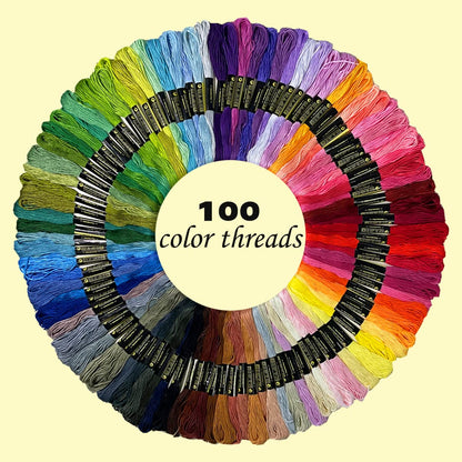 Embroidery Kit 141 Pcs,100 Colors Threads,6 Pcs Embroidery Hoops,2 Pcs Aida Cloth,9 Sewing Pins,Cross Stitch Tools and Embroidery Starter Kit for Adults and Kids Beginners