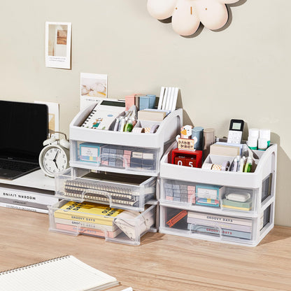 Desk Organizer with Drawers, 3 Drawers Storage Organizer, Desktop Storage Drawers for Office/School Supplies, Plastic Stationary Makeup Organizer, Desk Storage Box for Office, School, Home