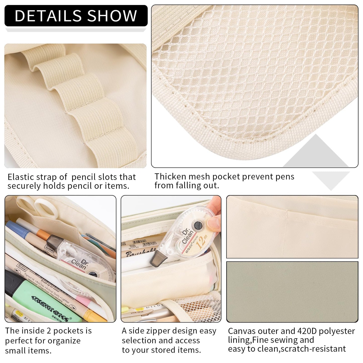 Pencil Case Large Capacity Pencil Pouch School Suppies Pen Case Simple Stationery College Office Organizer for Girls Adults-Light Green